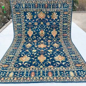 Hand Knotted Afghan Chobi Rug: Dark Blue Oriental Rug (6&#39;7 X 9&#39;10 Ft.)