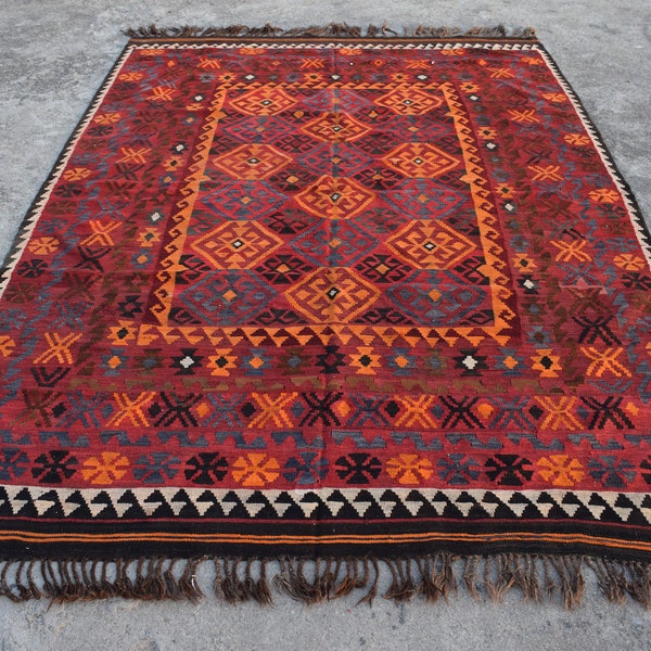 6"6 X 9"2 Ft.  Vintage Afghan Turkoman Maimana kilim, area wool kilim. Home Decor Kilim Antique Kilim