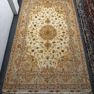 6&quot;6 x 10&quot;5 Ft. Vintage Tabriz Persian Style Area Rug - Beige Handmade Traditional Silk Touch Premium Quality Wool Rug -  Living Room Rug
