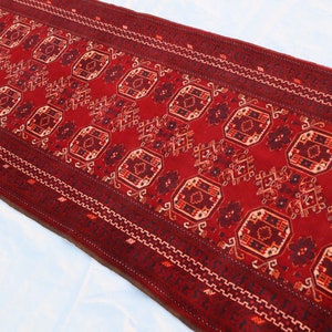 Vintage Afghan Turkoman Wazir Wool Runner Rug: Handmade Hallway Rug