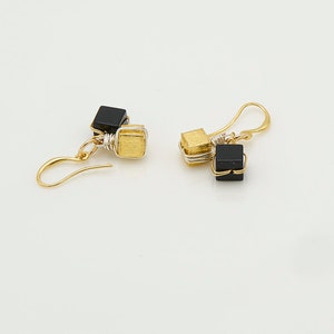 Onyx and Gold Cube Earrings