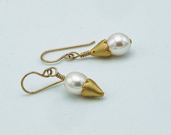 Pearl and Gold Cone Earrings