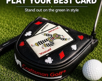 Joker Playing Card Mallet Putter Headcover, Magnetic Golf Putter Cover, Black PU Leather Golf Headcover, Funny Golf Gift for Men