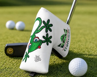 Lucky Gecko Blade Putter Cover, Magnetic Golf Putter Headcover, White PU Leather Golf Club Cover,Cute Lizard Golf Gift for Men Women Golfers