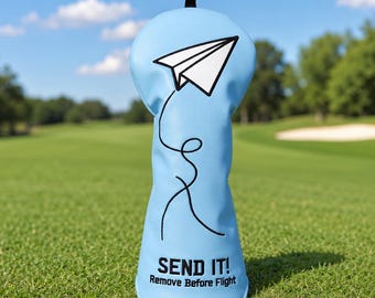 Paper Airplane Golf Headcover, Blue Driver Fairway Hybrid Putter Cover, " Send It!" Embroidery Golf Club Cover, Unique Golf Gift for Golfer