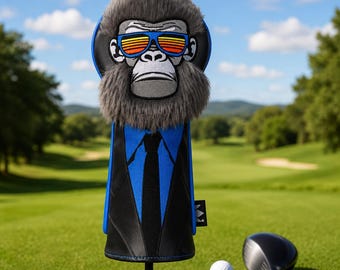 Gorilla Golf Headcover Collection, Black Blue Driver Fairway Hybrid Putter Cover, Funny Faux Fur Golf Head Cover, Unique Gift for Golfer