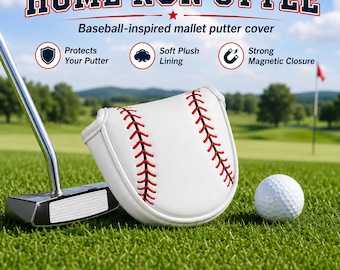 Baseball Mallet Putter Headcover, White Baseball Golf Putter Cover, Magnetic Putter Cover, Soft Plush Lining Golf Gift for Men and Golfers