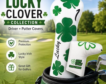 Lucky Clover Golf Driver Headcover, Four Leaf Clover 460cc Golf Club Cover, St Patrick’s Day Golf Gift, Green Shamrock Golf Accessory,
