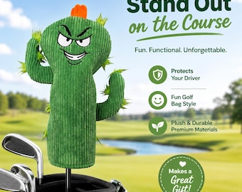 Cactus Golf Headcover, Green Plush Driver Cover, Funny Golf Club Cover, Unique Golf Gift for Men Women, Cute Golf Bag Accessory