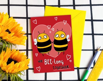 Bees Valentine's Card, Love, Anniversary, Belong Together, Punny Humour, Blank, Eco-Friendly Greeting Card