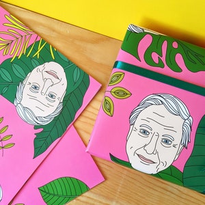 David Attenborough Wrapping Paper, Gift Wrap, Birthday, Present, Pink Tropical Leaves, Eco-Friendly, Recyclable