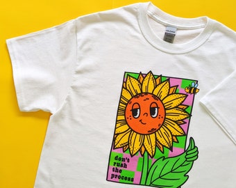 Sunflower T-Shirt, Checkerboard, Unisex, Oversized, White Tee, 100% Cotton, Eco-Friendly