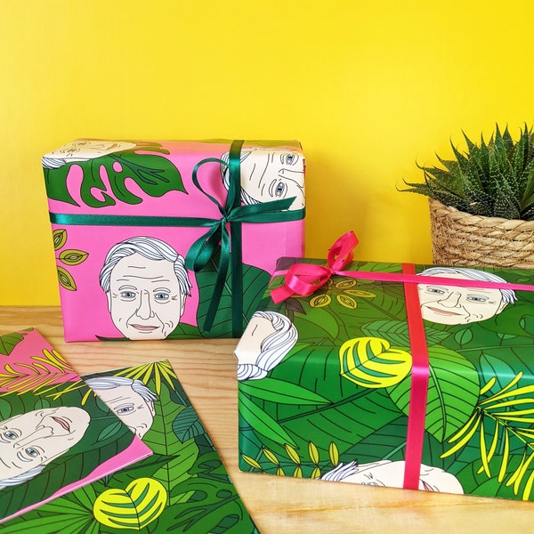 David Attenborough Gift Wrap Set of 2 Tropical Wrapping Papers, Birthday, Present, Rainforest Leaves, Eco-Friendly, Recyclable