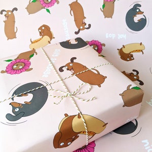 Sausage Dog Gift Wrap, Dachshund Wrapping Paper, Present, Birthday, Funny, Humour, Cute, Pet, Illustrated, Eco-Friendly