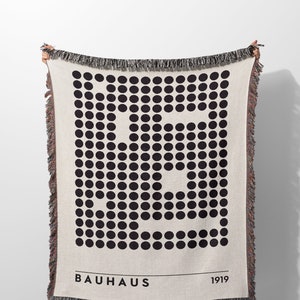 Bauhaus Print Throw Blanket, Black White Modern Decor, Bold Minimalist Woven Blanket, Bauhaus Poster Tapestry, Mid-Century Throw Art Gift