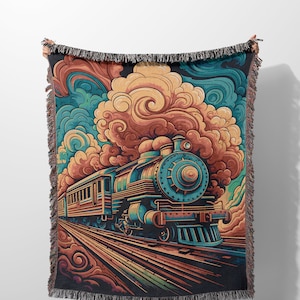 Train Blanket for Conductor Gift Throw Blanket, Train Gifts For Men, Model Train Birthday Gift, Train Tapestry Wall Art