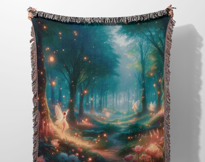 Forest Fairies Woven Blanket, Nature Fairy Throw Blanket For Couch, Fairy Garden Beach Blanket