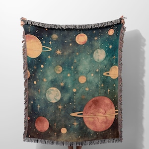 Outerspace Blanket for Teens, Celestial Woven Blanket, Solar System Throw Blanket For Couch, Solar System Nursery Theme, Universe Tapestry