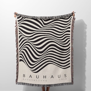 Bauhaus Print Throw Blanket, Black White Modern Home Decor, Bold Minimalist Woven Blanket, Bauhaus Poster Tapestry, Mid-Century Throw
