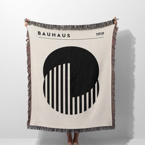 Bauhaus Print Throw Blanket, Black White Modern Home Decor, Bold Minimalist Woven Blanket, Bauhaus Poster Tapestry, Mid-Century Throw