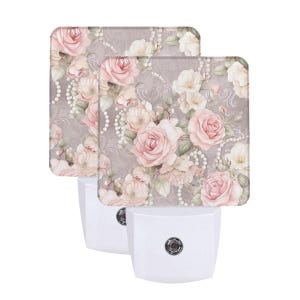 Rose Night Light: Pink & Gray Floral Plug-In LED Light