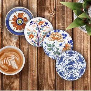 Delft Style Ceramic Coaster Set, Mix n Match Scandinavian Coasters, Blue White Floral Coasters, Chinoiserie Coaster Gifts