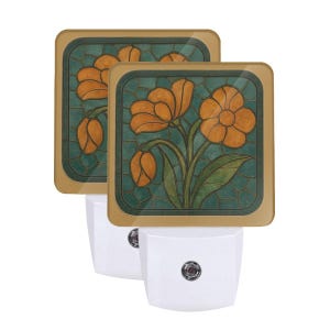 Art Nouveau Floral Night Light – Set of 2 Plug-In Sensor Lights, Vintage Flower Design, Automatic LED Night Lights for Bedroom or Hallway