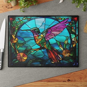 Stained Glass Hummingbird Tempered Glass Cutting Board