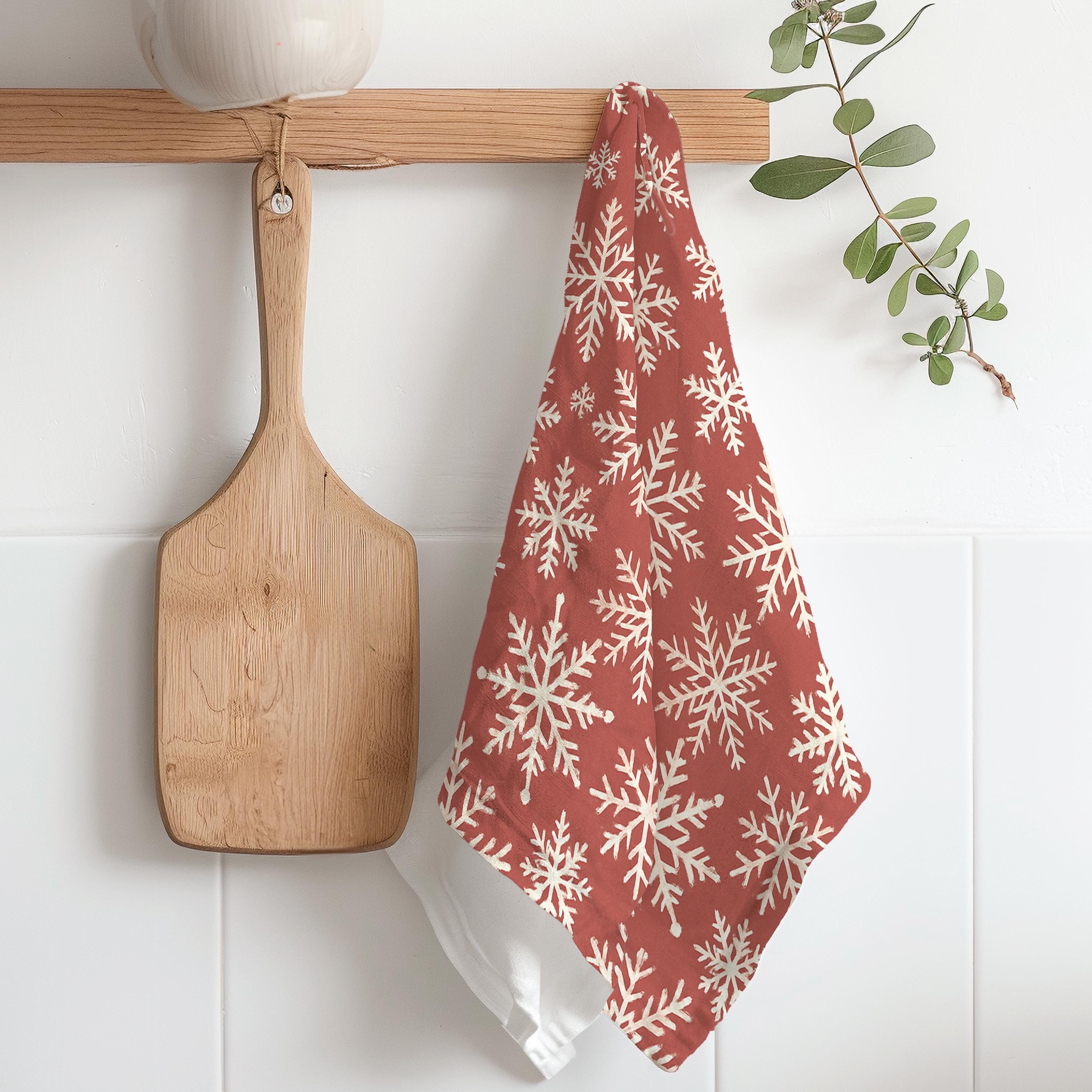 Hosuly 6-Pack Winter Kitchen Towels - Blue Plaid Snowflake Gnome Design, Farmhouse Holiday Dishcloths (14.2x21.3 In)