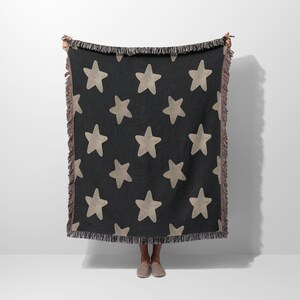 Black Gray Star Woven Blanket – Kids Throw Blanket, Teen Room Decor, Nursery Star Blanket, Baby Shower Gift, Cozy Woven Starry Blanket