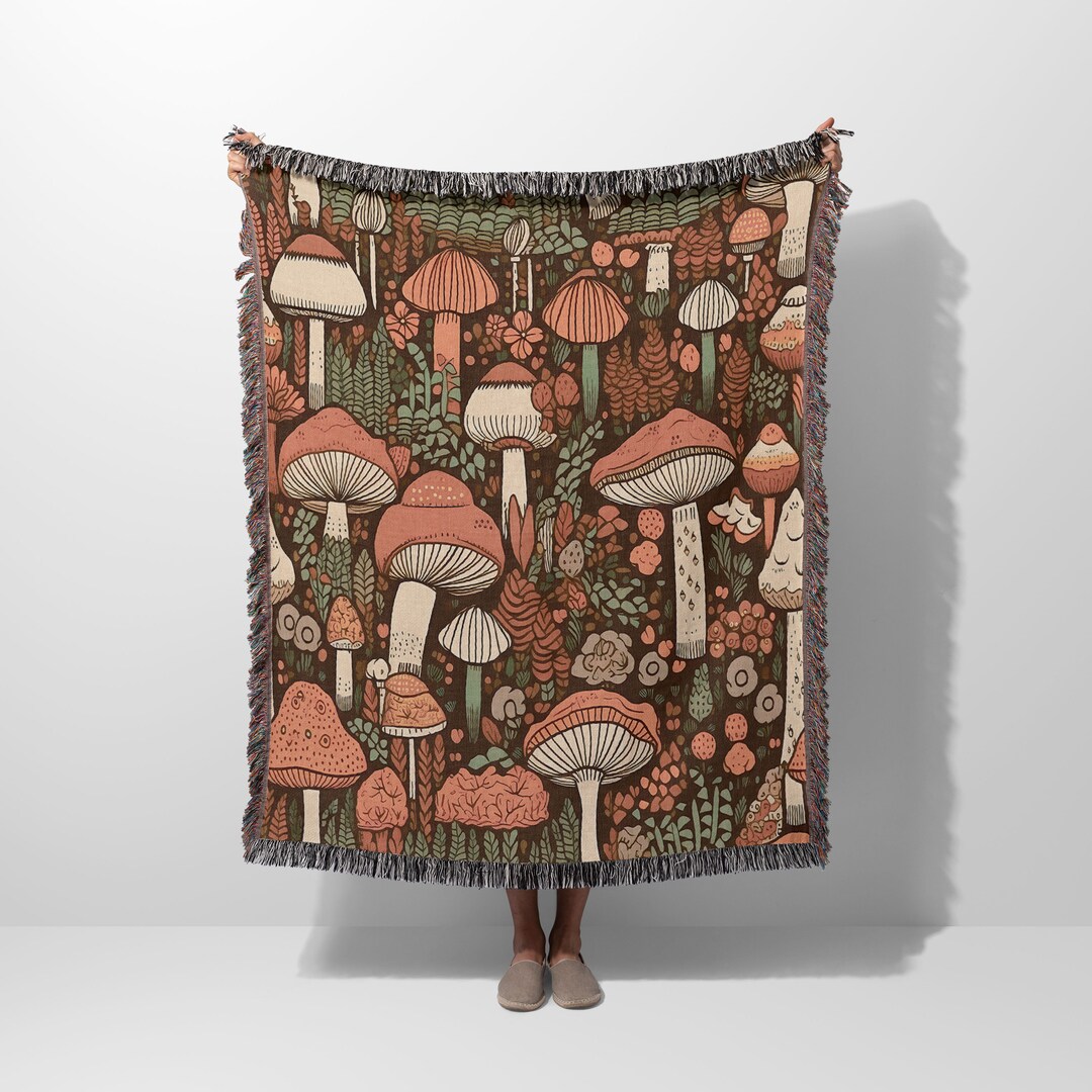Brown Vintage Mushroom Blanket, Sage Green Throw Blanket for Couch