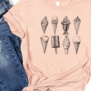 Minimalistisches Eiscreme-Shirt, handgezeichnete Eistüten und -bars, Sommerkleidung oder Partykleidungsgeschenk