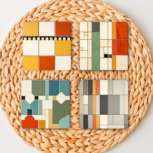 Conjunto de porta-copos Bauhaus, porta-copos geométricos, decoração moderna e abstrata para casa, porta-copos coloridos, presente de meados do século