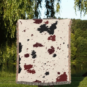 Cowhide Blanket, Cow Print Throw, Animal Print Throw Blanket For Couch, Neutral Rustic Decor, Cowgirl Country Western Throw