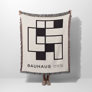 Bauhaus Poster Tapestry Blanket, Black Cream Woven Blanket, Mid-Century Modern Geometric Throw Blanket Couch for Art Lover Gift