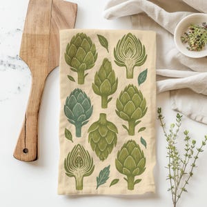 Artichoke Tea Towel – Illustrated Cotton Twill Kitchen Towel, Farm to Table Vegetable Dish Towel, Rustic Garden Kitchen Decor