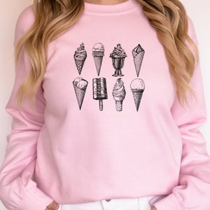 Ice Cream Sweatshirt, Hand-drawn Ice Cream Cones and Bars