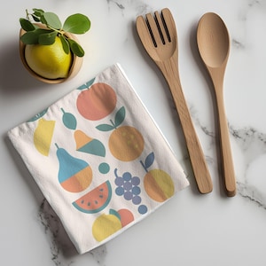 Mid-Century Modern Kitchen Towel: Abstract Citrus & Pear Design