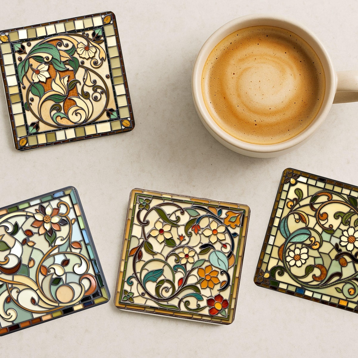 Art Nouveau Floral Coasters – Vintage Flower Drink Coasters, Botanical Home Decor, Ceramic or Wood Set, Elegant Nature-inspired Gift - Etsy