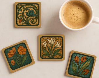 Untersetzer Set: Jugendstil Untersetzer - Holz oder Speckstein
