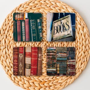 Old Books Coaster Set, Reading Beverage Coasters, Librarian New Home Drink Coaster Gifts, Dark Academia Coasters, Vintage Antique Books