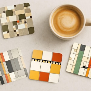 Bauhaus Coaster Set, Geometric Drink Coasters, Modern Abstract Home Decor, Colorful Art Coasters, Mid-Century Gift
