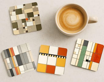 Bauhaus Untersetzer Set, Geometrische Getränke Untersetzer, Modernes Abstraktes Wohn Dekor, Bunte Untersetzer, Mid Century Geschenk