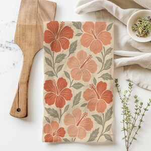 Hibiscus Kitchen Towel: Tropical Floral Cotton Dish Towel