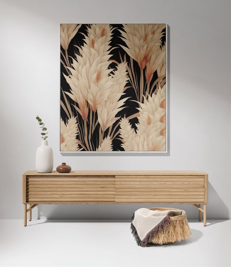 Pampas Grass Woven Blanket, Black Cream Throw Blanket, Pampas Grass