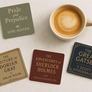 Custom Vintage Book Cover Coaster Set – Personalized Classic Novel-Inspired Literary Drink Coaster – Reading Gift or Book Nook Decor