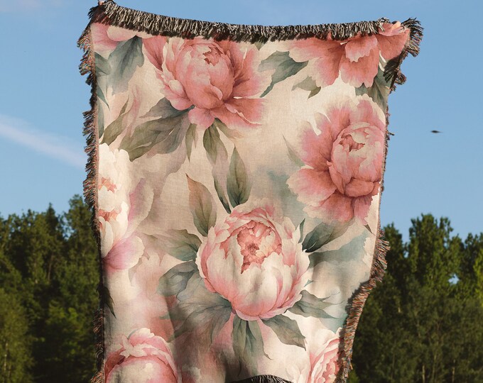Rose Floral Country Cottage Blanket For Couch or Beadspread, Botanical Garden Rose Wall Tapestry