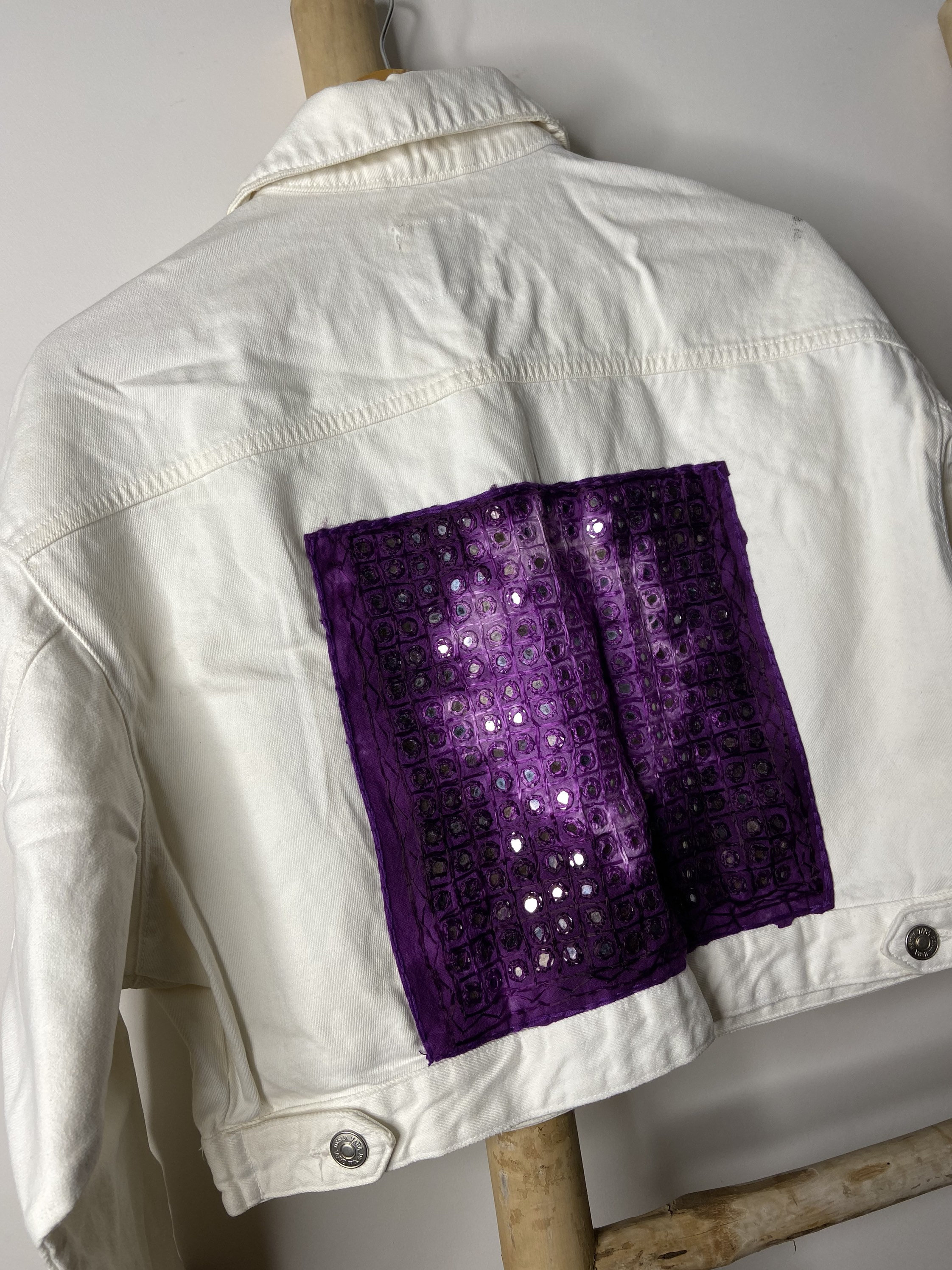 Purple Tye Dye Mirrorwork White Denim 