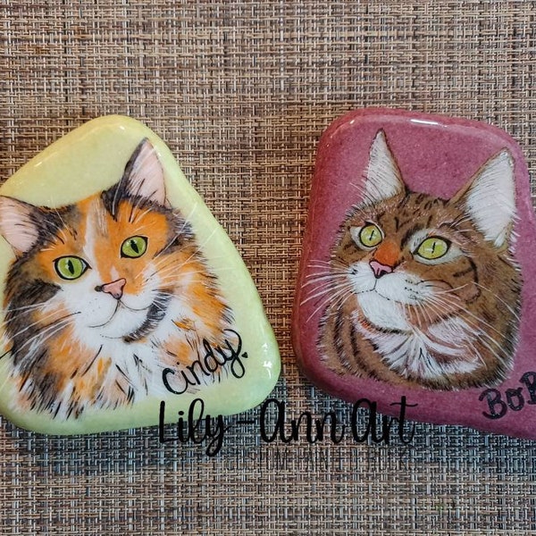 Custom pet portrait painted rock