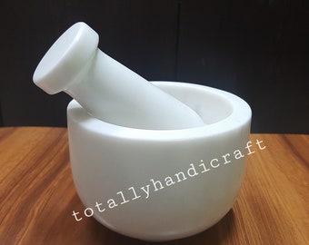 Natural marble mortar & pestle || 4" width/Natural Stone / Indian white marble / Gift for Mom / Kitchen item for milling ingredients.